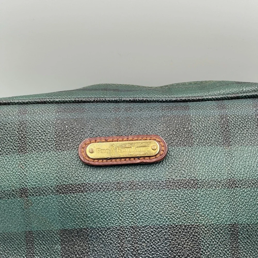 Polo Ralph Lauren Women's Handbag Green Black Plaid Leather Pocket Clutch Bag